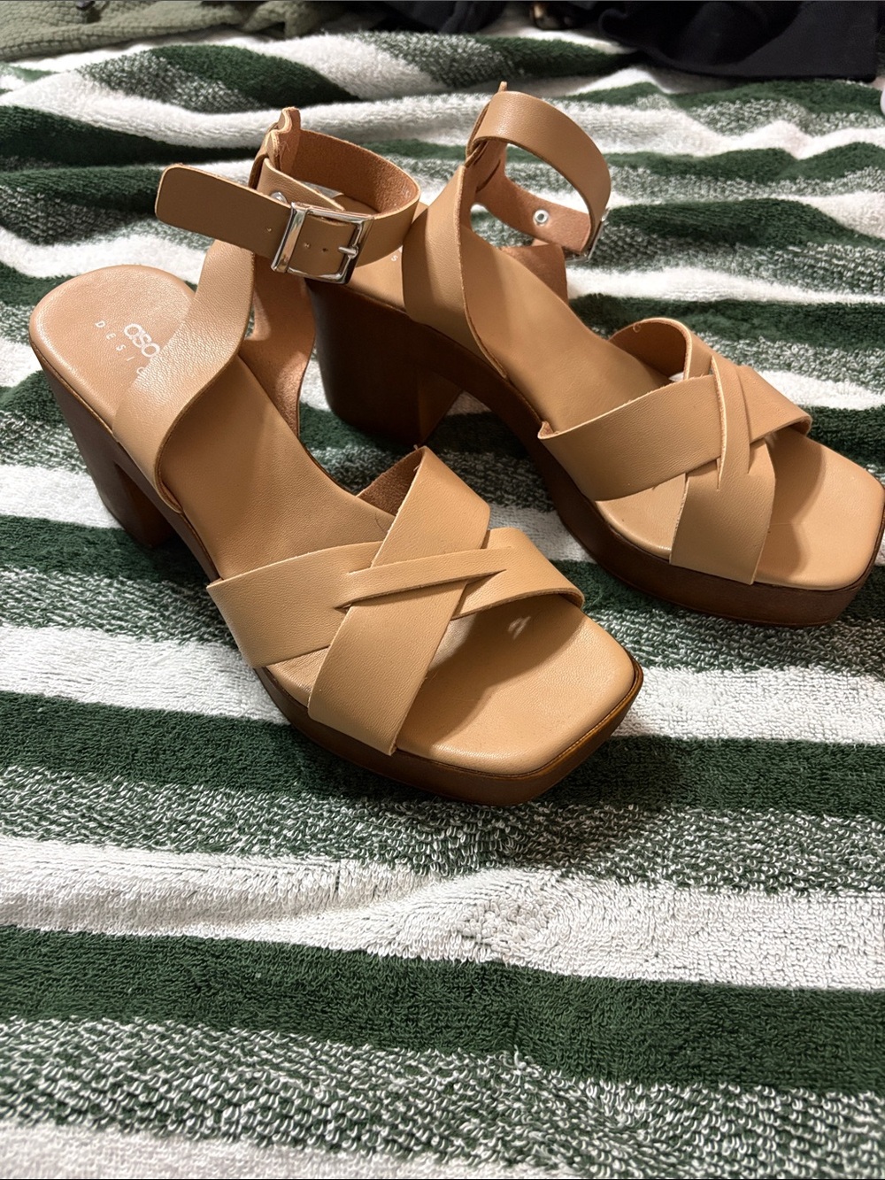 Women’s Tan Platform Heeled Sandals with Ankle Strap